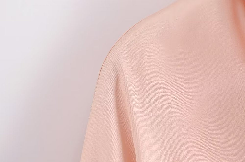 Women's Autumn Women Clothing Patch Pocket Silk Satin Texture Loose Design Shirt Women