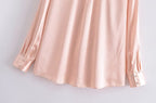 Women's Autumn Women Clothing Patch Pocket Silk Satin Texture Loose Design Shirt Women