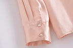 Women's Autumn Women Clothing Patch Pocket Silk Satin Texture Loose Design Shirt Women