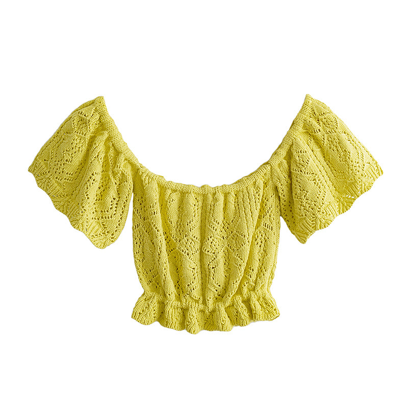 Jacquard Cutout Off-Shoulder Knit Top