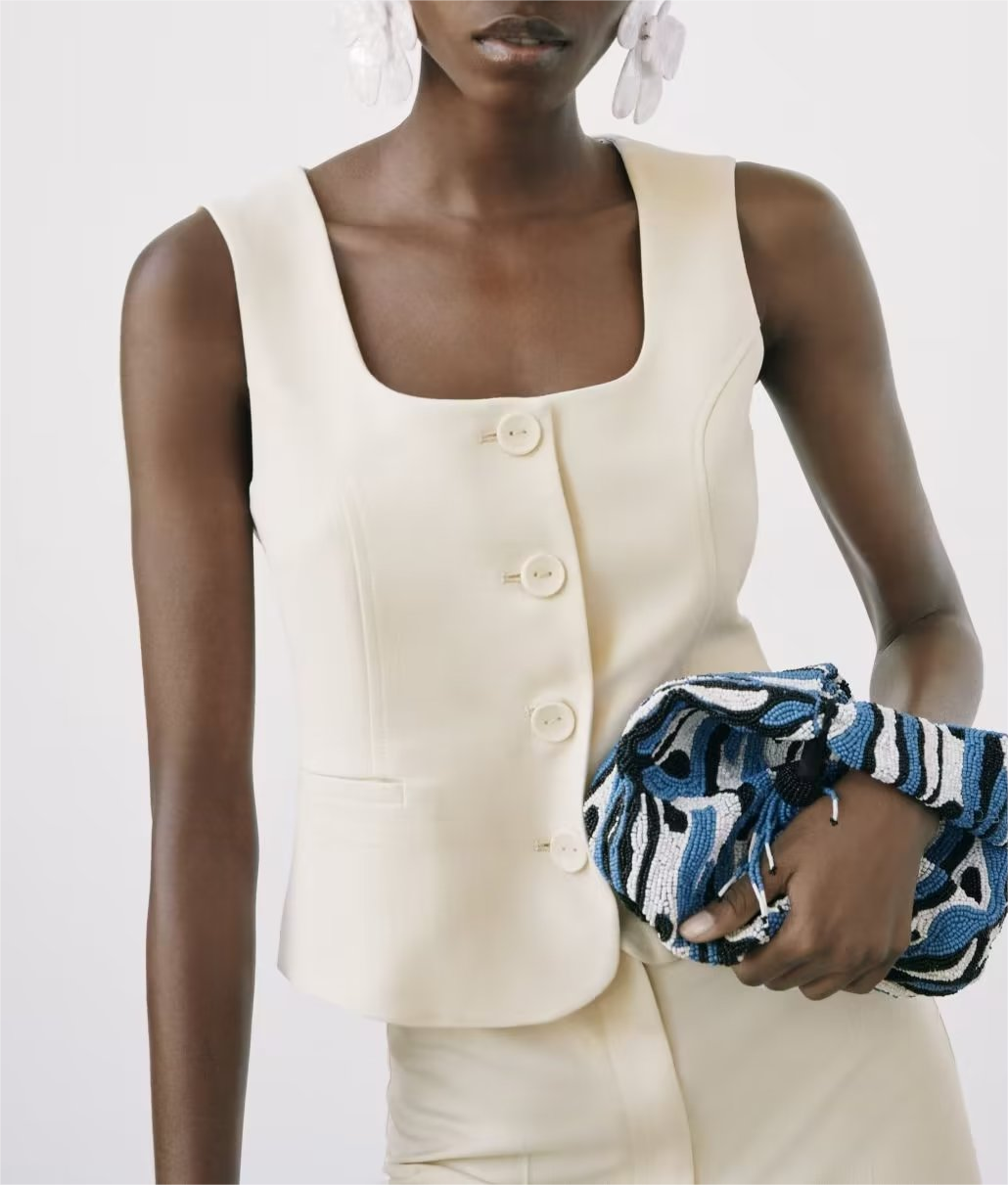 Square Collar Sleeveless Waistcoat Vest