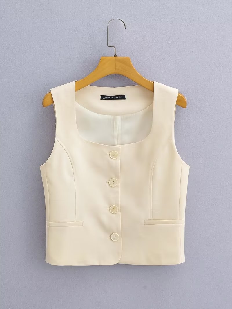Square Collar Sleeveless Waistcoat Vest
