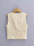 Square Collar Sleeveless Waistcoat Vest