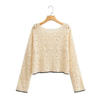 Women's Contrast Trim Cutout Knit Top