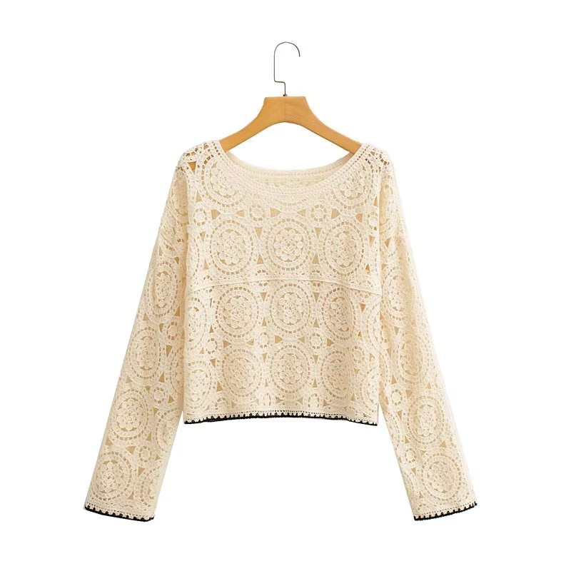 Women's Contrast Trim Cutout Knit Top