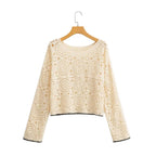 Women's Contrast Trim Cutout Knit Top