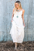 White Contrast-Lace Backless Maxi Dress