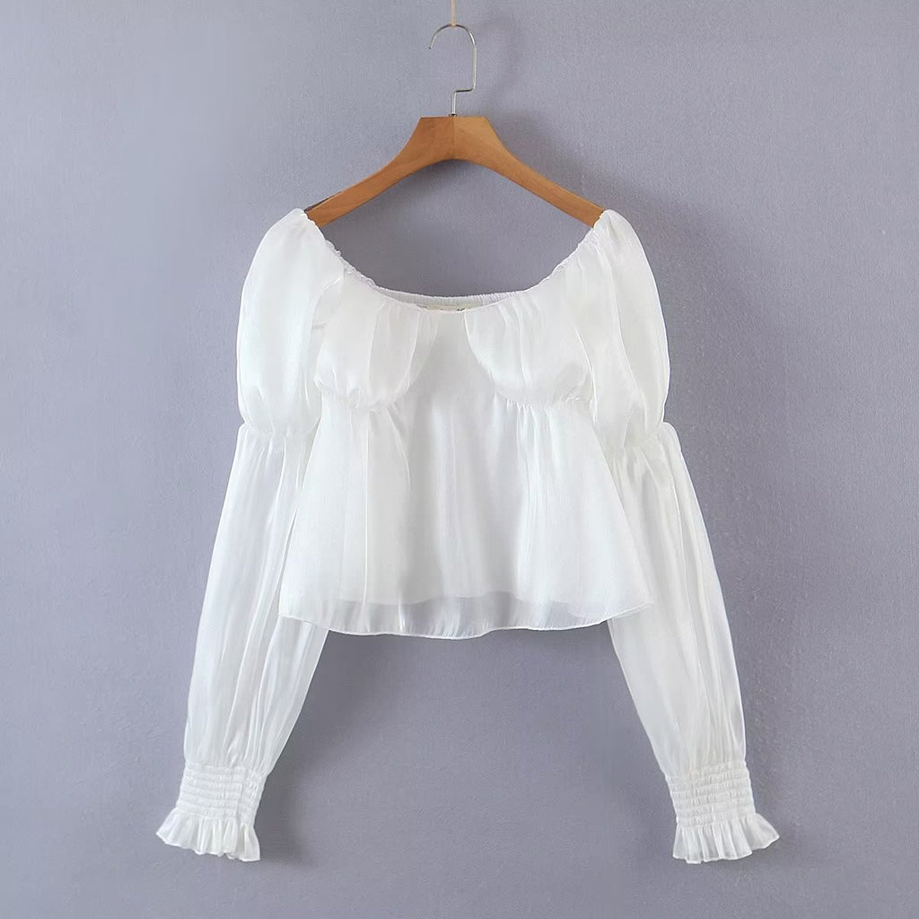 Women's Solid Color Sweet Square Collar Bell Sleeve Top Women