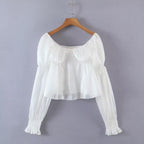 Women's Solid Color Sweet Square Collar Bell Sleeve Top Women