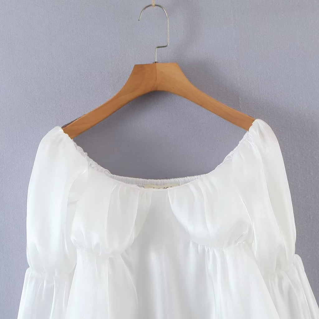 Women's Solid Color Sweet Square Collar Bell Sleeve Top Women