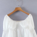 Women's Solid Color Sweet Square Collar Bell Sleeve Top Women