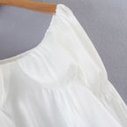 Women's Solid Color Sweet Square Collar Bell Sleeve Top Women