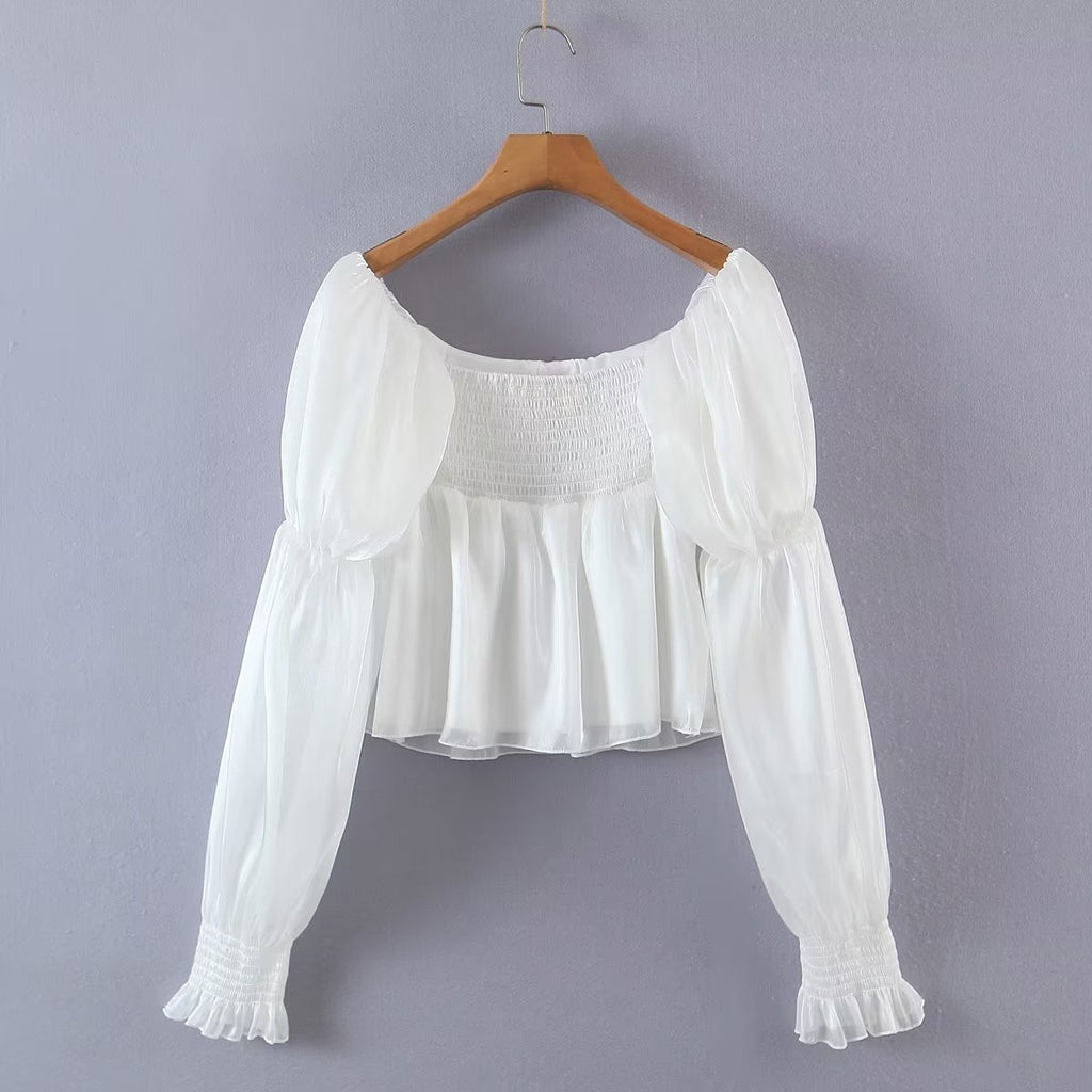 Women's Solid Color Sweet Square Collar Bell Sleeve Top Women