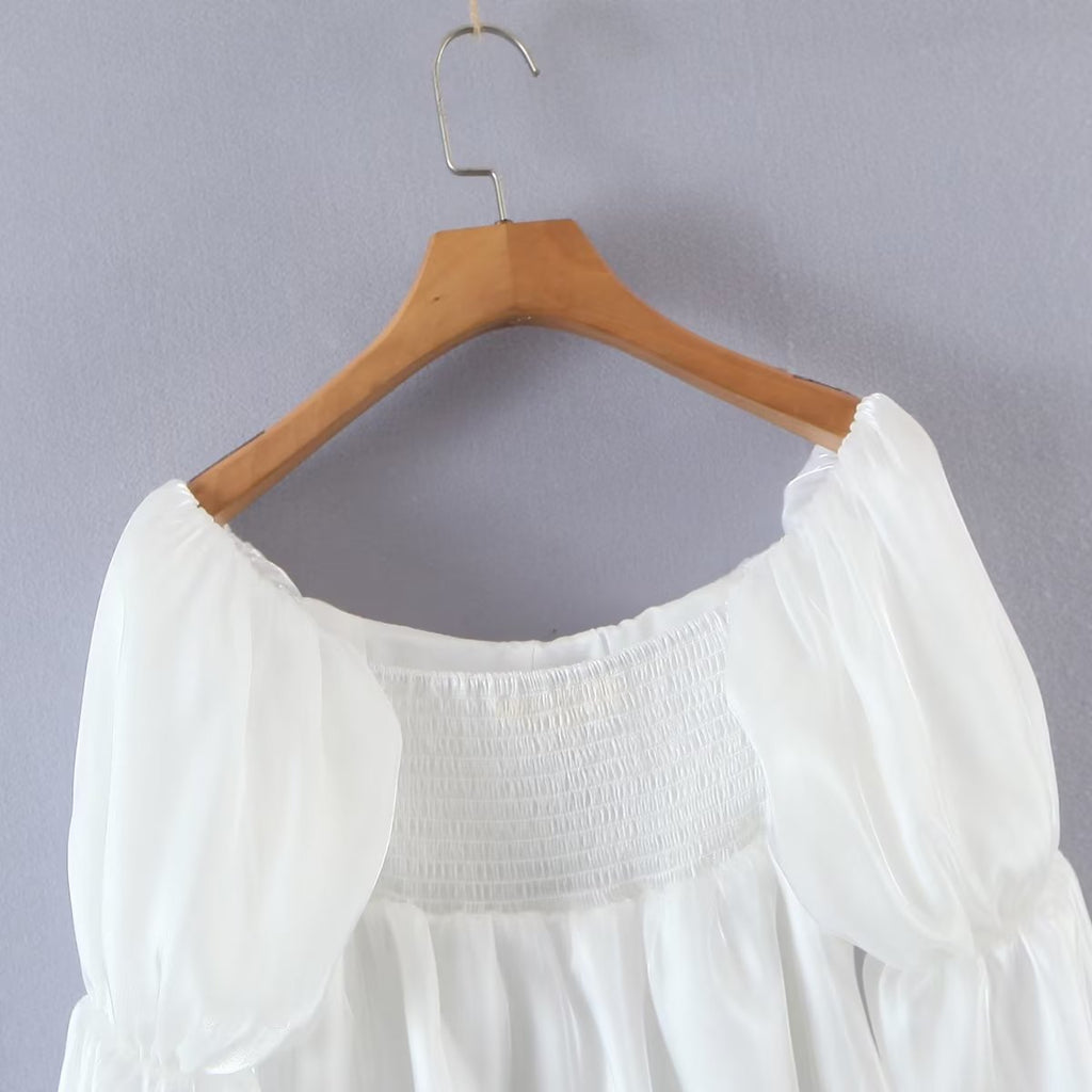 Women's Solid Color Sweet Square Collar Bell Sleeve Top Women