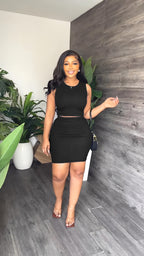 Women's Cropped Small Sunken Stripe Vest and Skirt Two-Piece Set