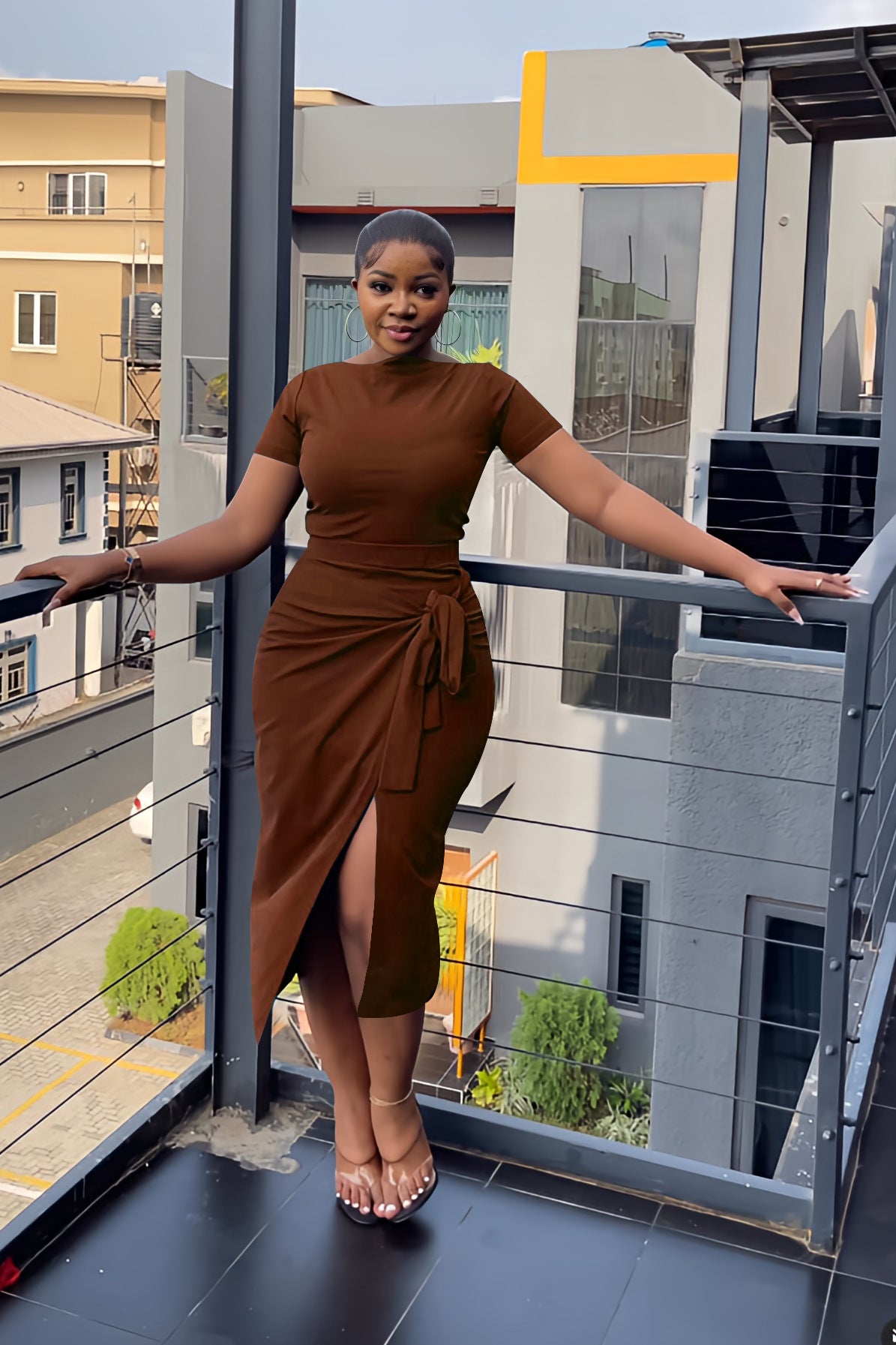 Women's Spring Summer Solid Color Shirt and Skirt Two-Piece Set
