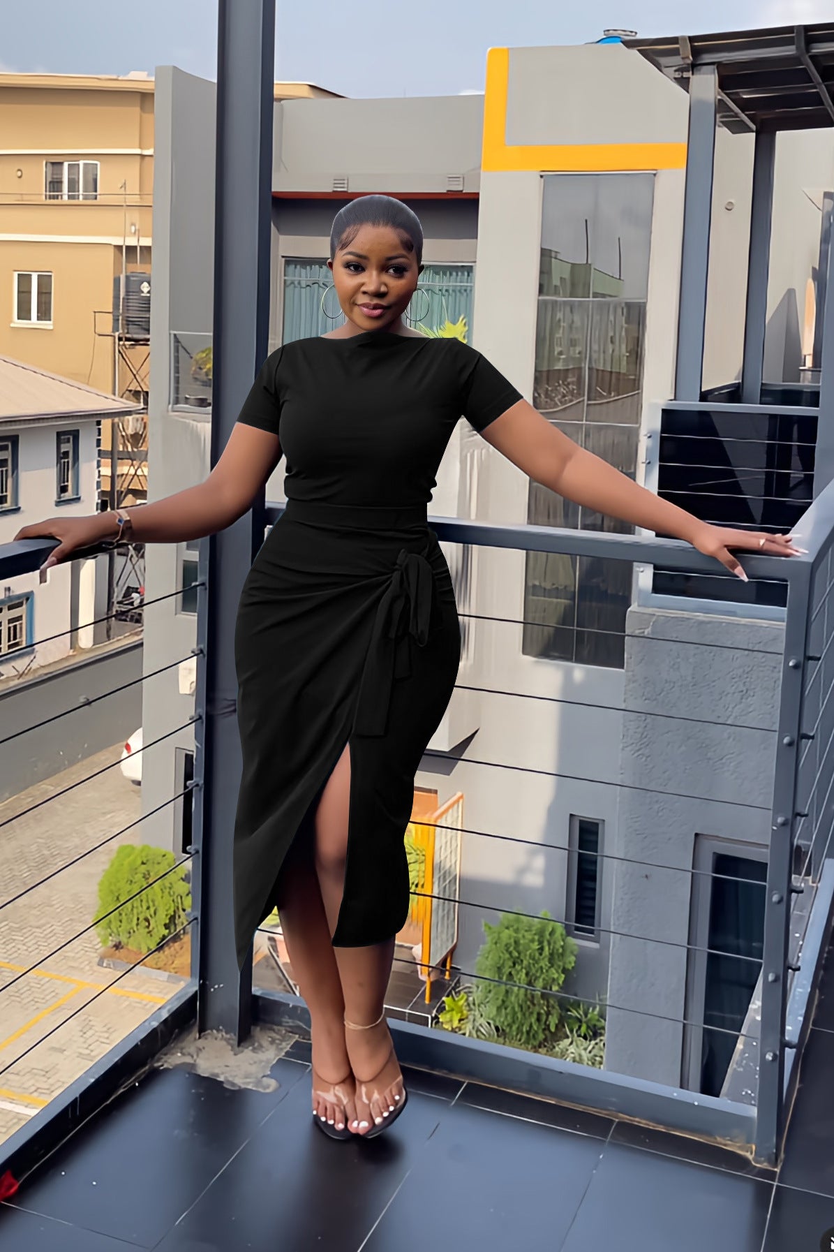 Women's Spring Summer Solid Color Shirt and Skirt Two-Piece Set