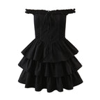 Stitching Wooden Ear Strapless Black Slim Fit Camisole Layer Dress Crisscross