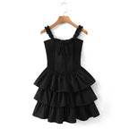Stitching Wooden Ear Strapless Black Slim Fit Camisole Layer Dress Crisscross