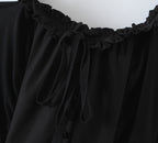 Stitching Wooden Ear Strapless Black Slim Fit Camisole Layer Dress Crisscross