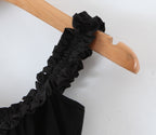 Stitching Wooden Ear Strapless Black Slim Fit Camisole Layer Dress Crisscross