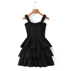 Stitching Wooden Ear Strapless Black Slim Fit Camisole Layer Dress Crisscross