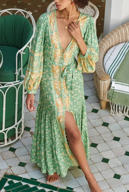Printed Belted Cardigan Dress
