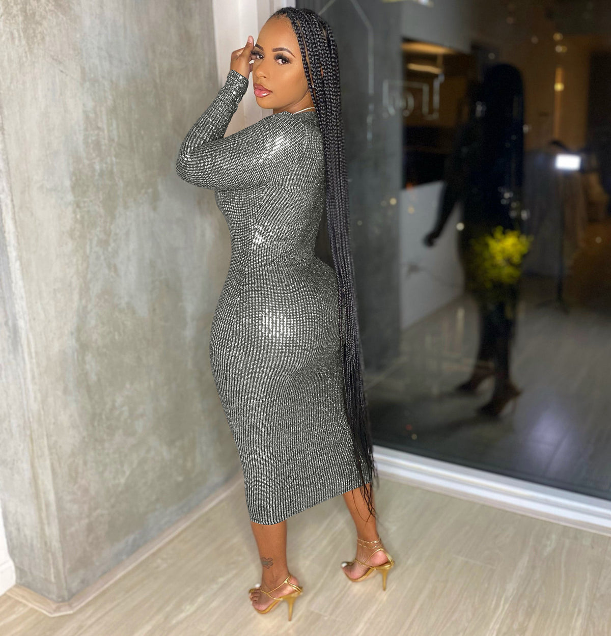 Women's Deep-V Metallic Evening Dress