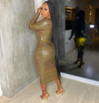 Women's Deep-V Metallic Evening Dress