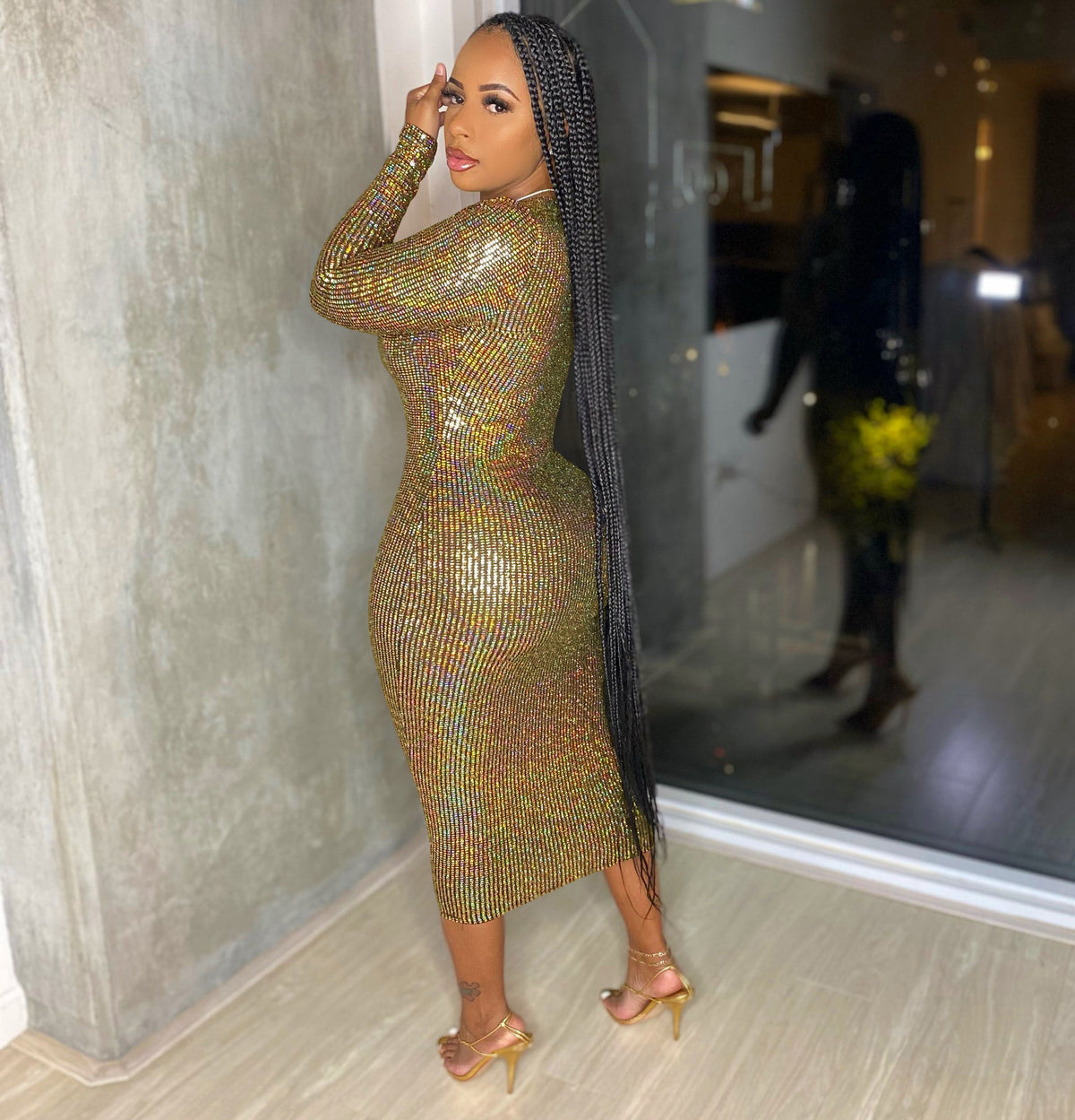 Women's Deep-V Metallic Evening Dress