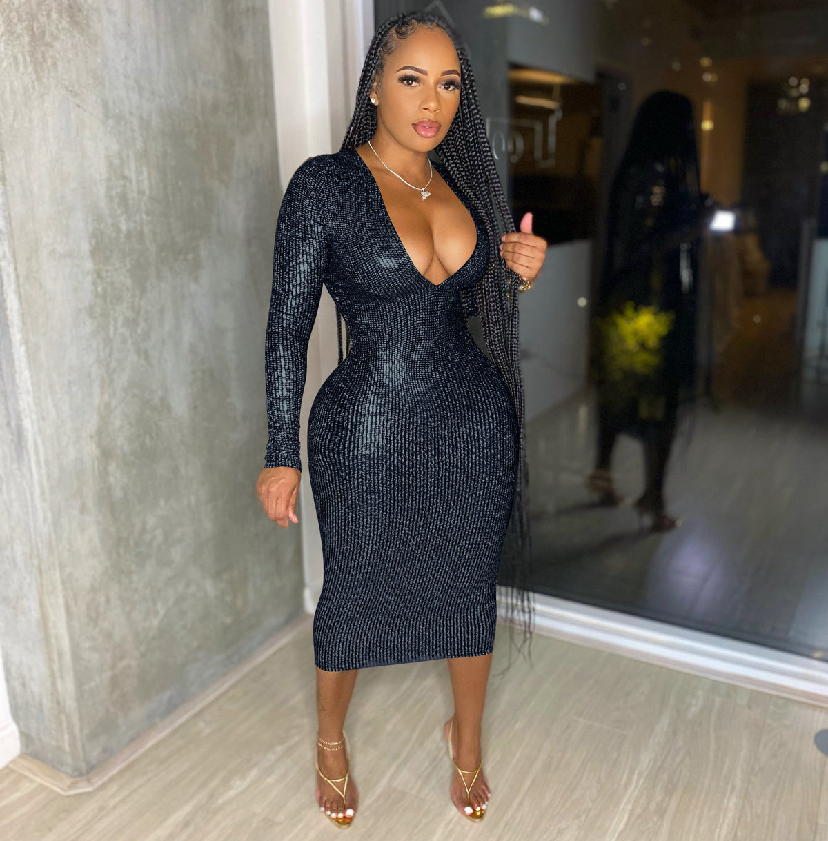 Women's Deep-V Metallic Evening Dress