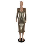 Women's Deep-V Metallic Evening Dress