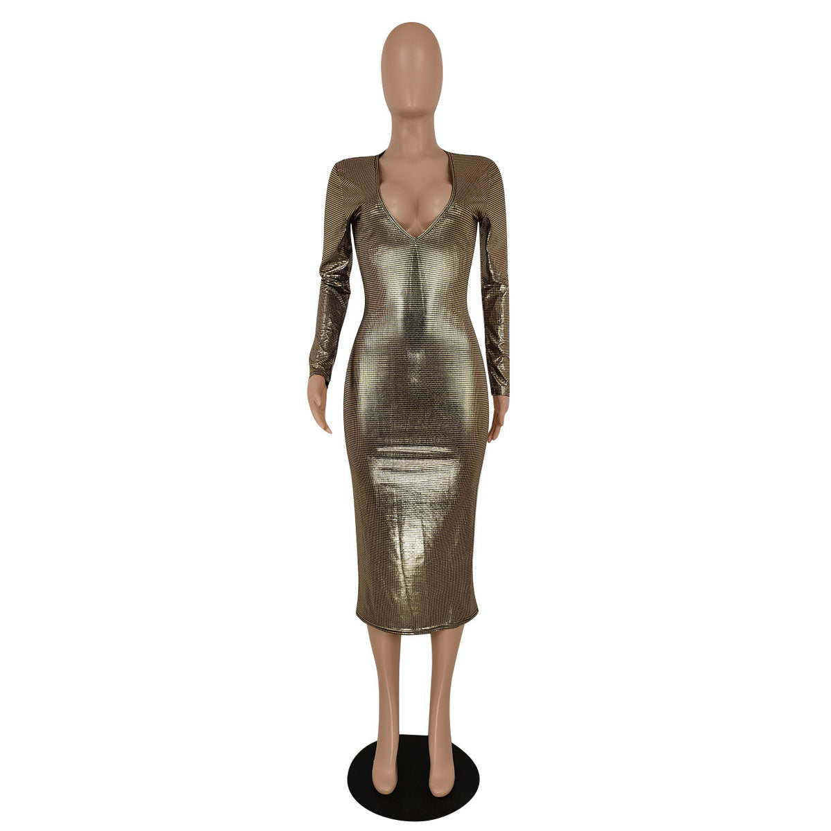 Women's Deep-V Metallic Evening Dress