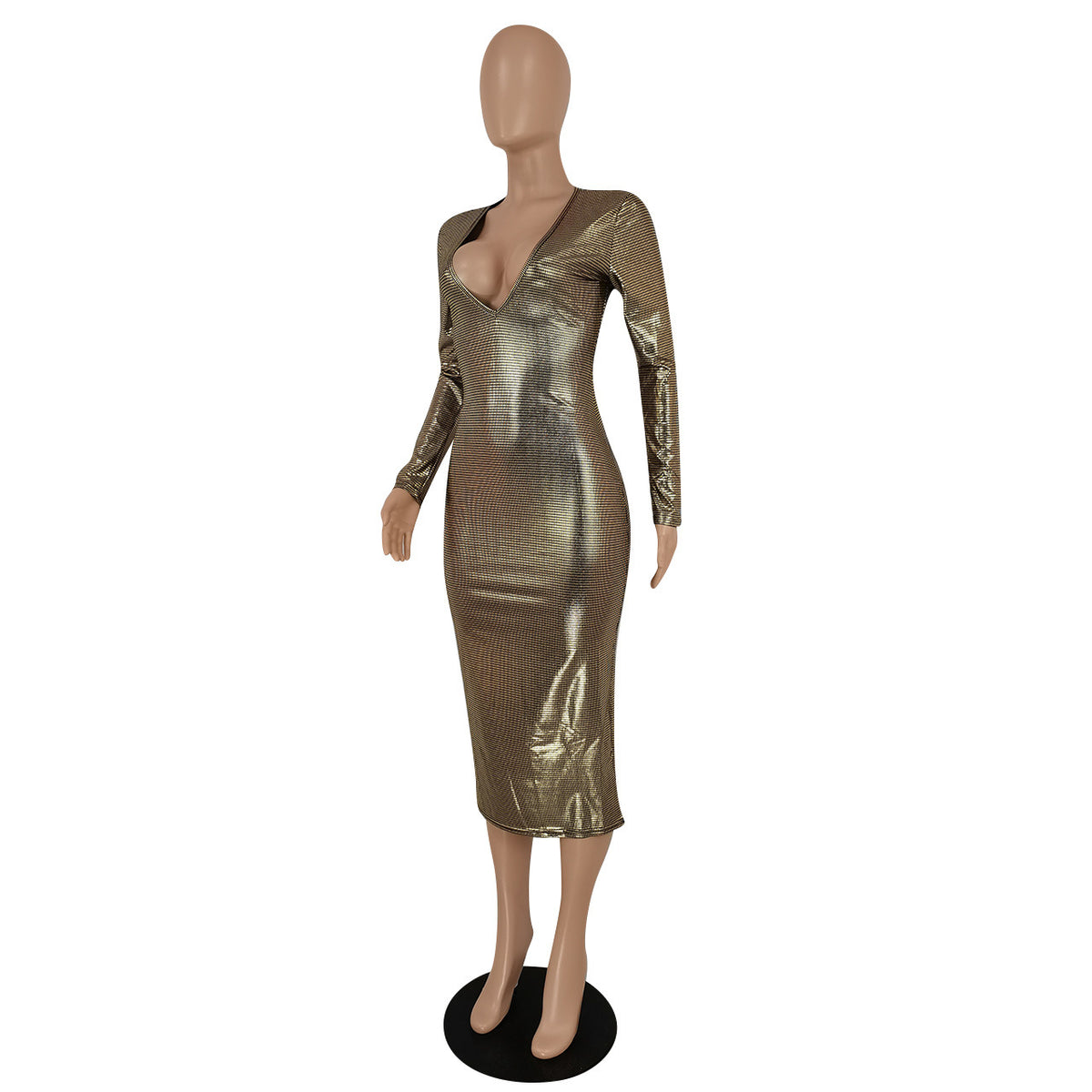 Women's Deep-V Metallic Evening Dress