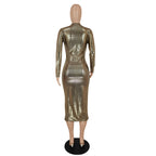 Women's Deep-V Metallic Evening Dress