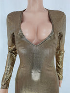 Women's Deep-V Metallic Evening Dress