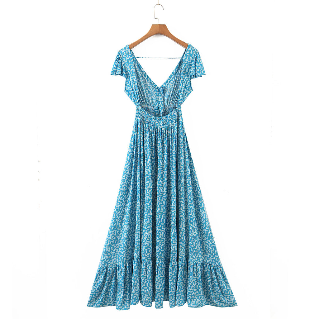 Women's Floral Ruffled High-Low Beach Maxi Dress