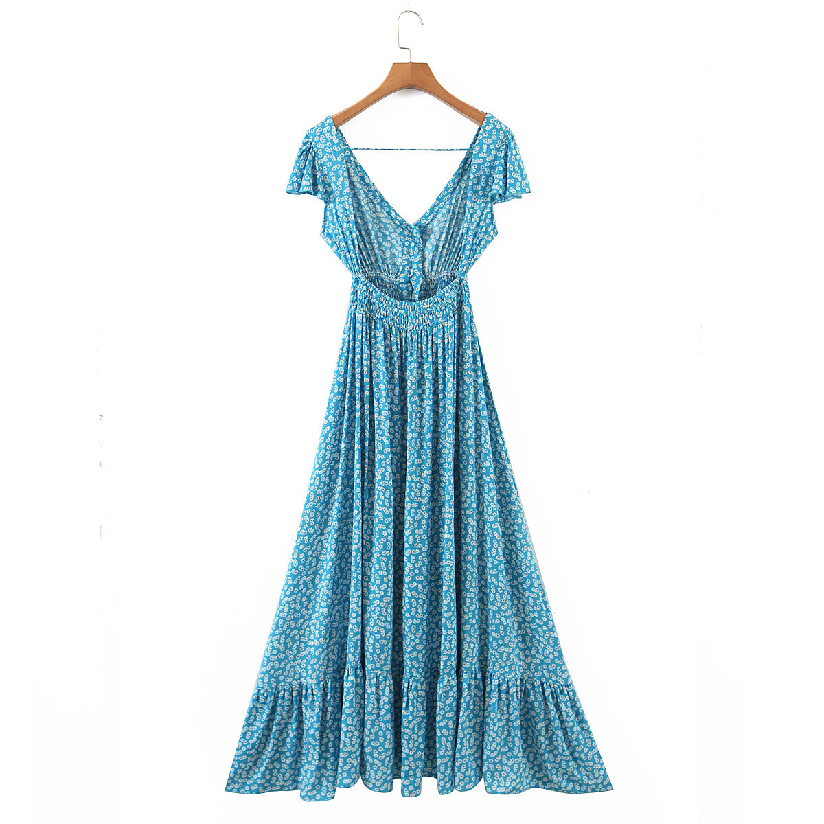 Women's Floral Ruffled High-Low Beach Maxi Dress