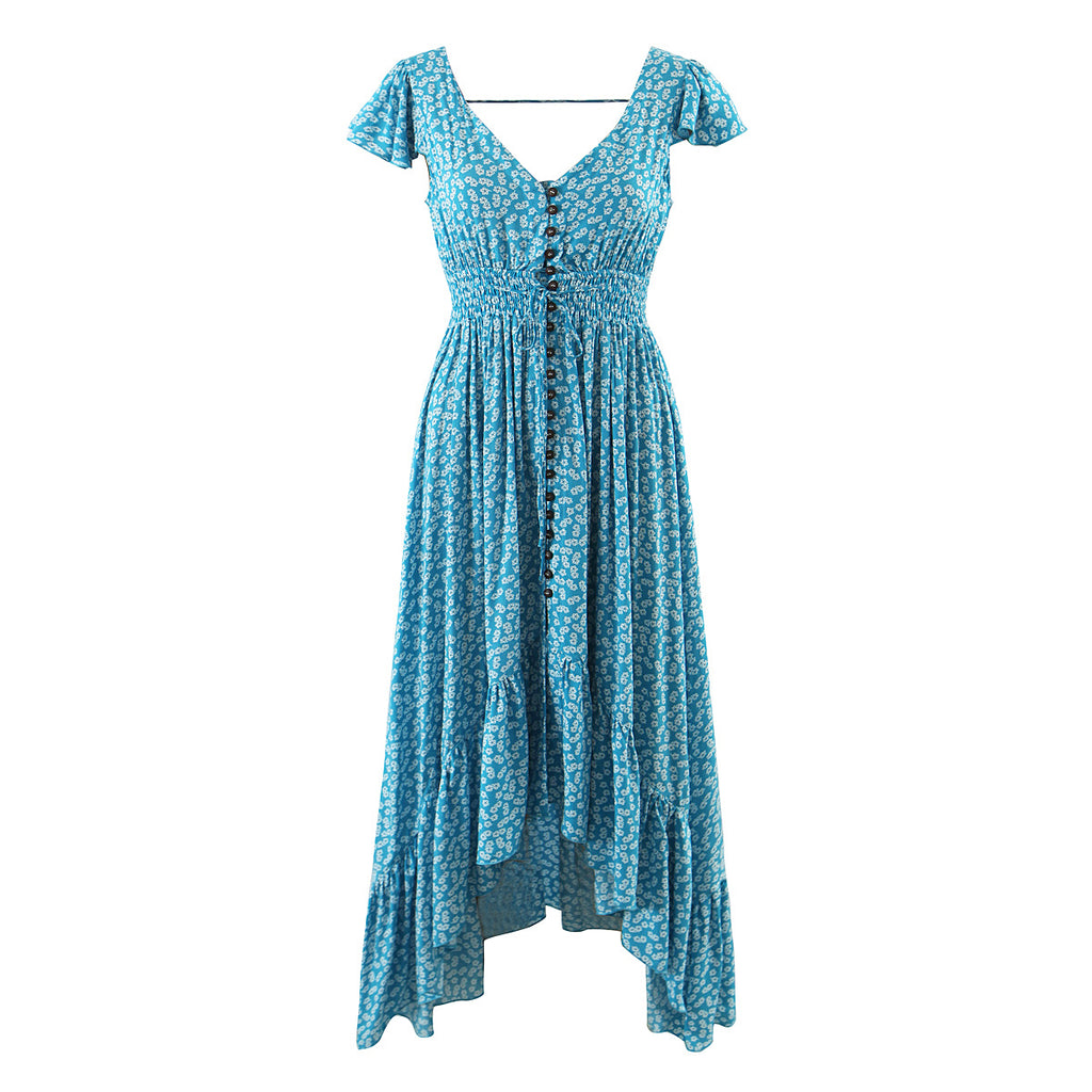 Women's Floral Ruffled High-Low Beach Maxi Dress