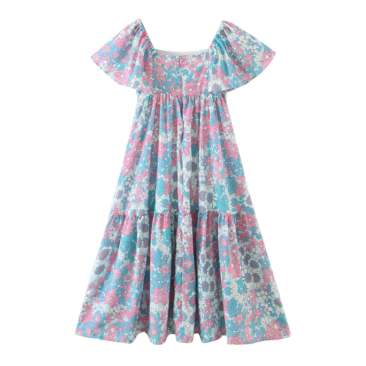 Women's Ruffle-Trim Floral Square-Neck Flutter-Sleeve Dress