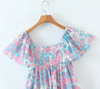 Women's Ruffle-Trim Floral Square-Neck Flutter-Sleeve Dress