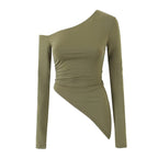 Women’s Black Asymmetric Off Shoulder Ruched Sweater