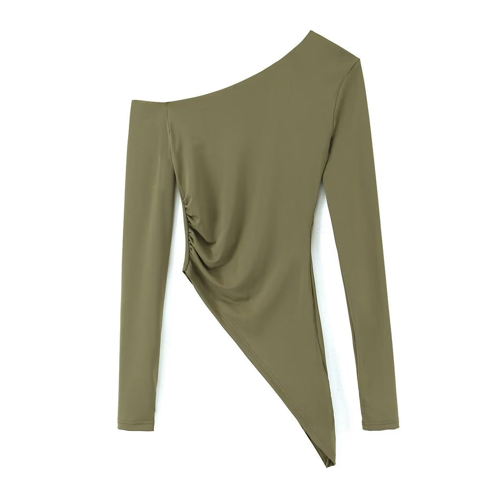Women’s Black Asymmetric Off Shoulder Ruched Sweater