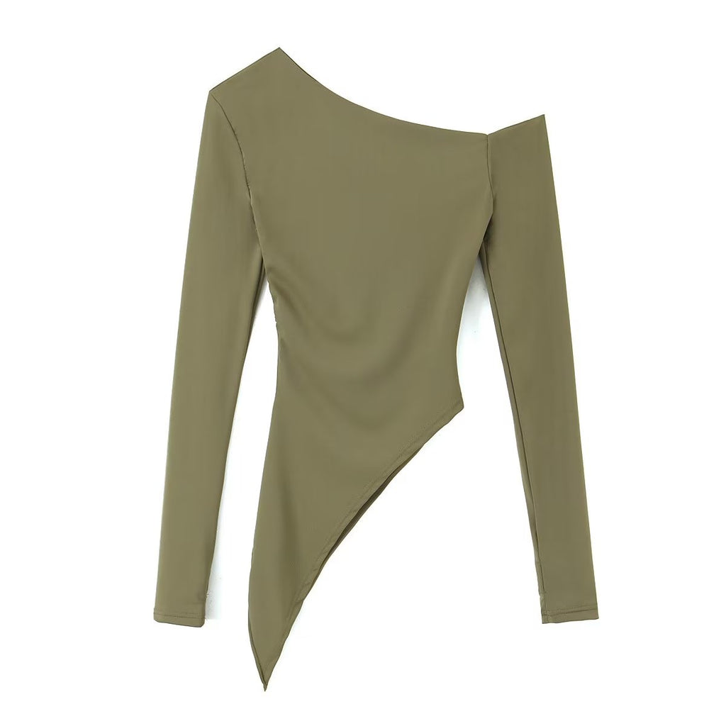Women’s Black Asymmetric Off Shoulder Ruched Sweater