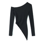 Women’s Black Asymmetric Off Shoulder Ruched Sweater
