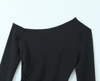 Women’s Black Asymmetric Off Shoulder Ruched Sweater