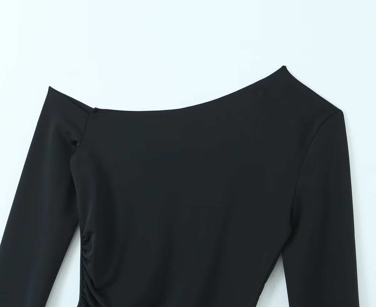 Women’s Black Asymmetric Off Shoulder Ruched Sweater