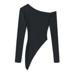 Women’s Black Asymmetric Off Shoulder Ruched Sweater