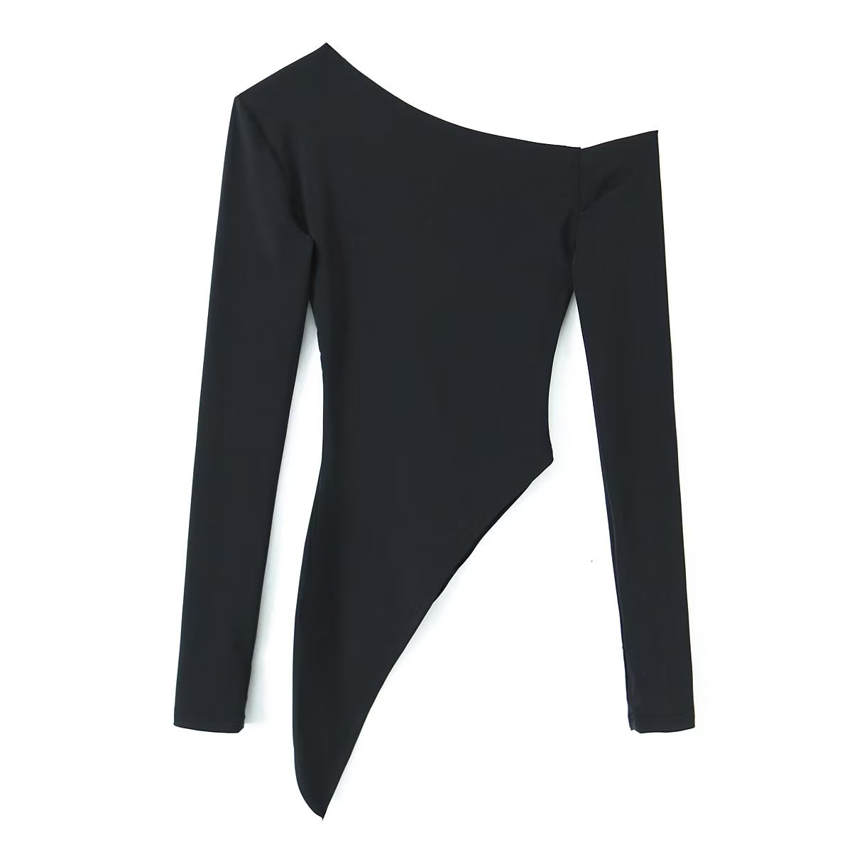 Women’s Black Asymmetric Off Shoulder Ruched Sweater