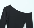 Women’s Black Asymmetric Off Shoulder Ruched Sweater